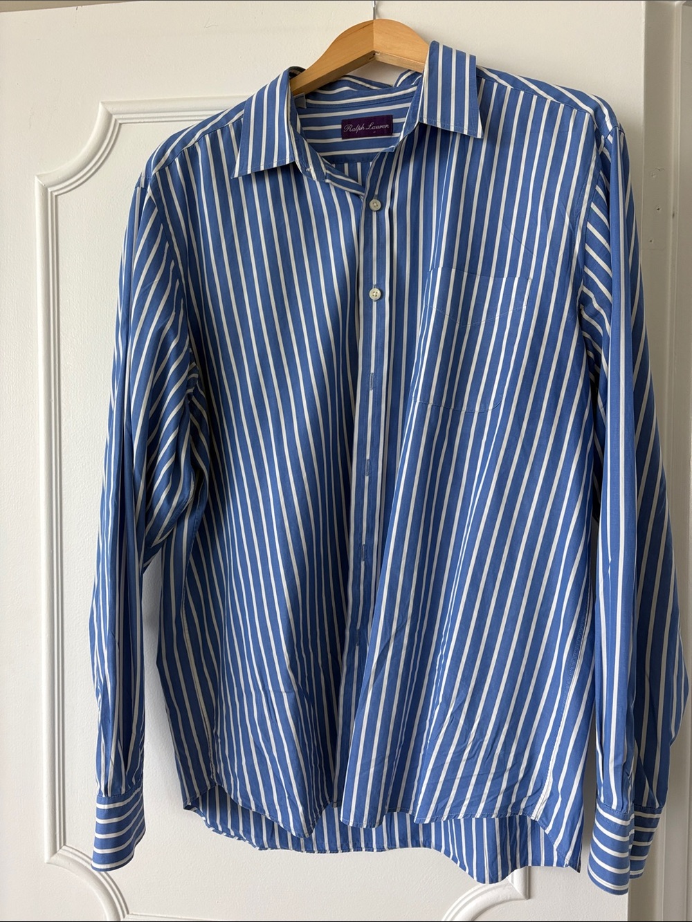Ralph Lauren Blue and White Vertical Stripe Button-Down Shirt